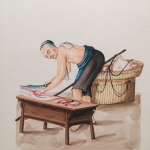 Canton school, China: A locksmith and a butcher at work, ink and colour on paper, 19th C. — 照片 4