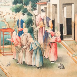 Canton school: 'Farewell at the Entrance of an Official's Residence', gouache on paper, Qianlong — photo 4