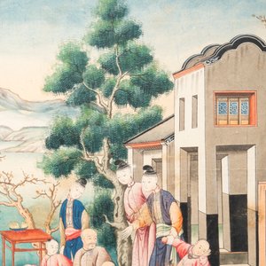 Canton school: 'Farewell at the Entrance of an Official's Residence', gouache on paper, Qianlong — photo 5