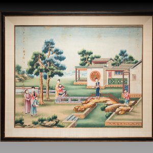 Canton school: 'Scene from the garden of the official residence', gouache on paper, Qianlong — photo 1
