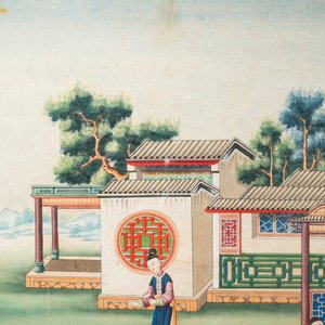 Canton school: 'Scene from the garden of the official residence', gouache on paper, Qianlong — photo 3