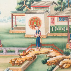Canton school: 'Scene from the garden of the official residence', gouache on paper, Qianlong — photo 4