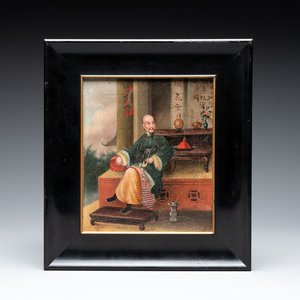 Canton school, workshop of Lamqua: 'Portrait of a Pipe Smoker', oil on canvas, 19th C. — photo 1