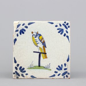 Carreau en faïence polychrome de Delft, décor hibou, 17e — photo 1