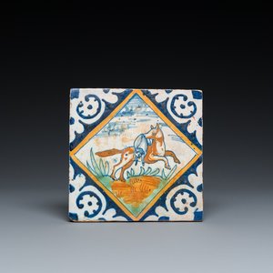 Carreau en majolique polychrome figurant un renard et sa proie, Pays-Bas, ca. 1600 — photo 1