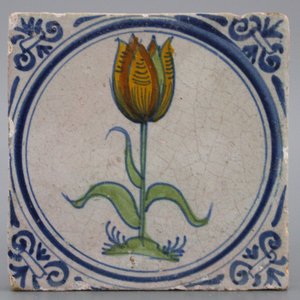 Carreau rare en faïence de Delft, polychrome, décor tulipe, Haarlem env. 1620 — photo 1