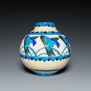 Charles Catteau (1880-1966) for Boch Kéramis: a globular Art Deco crackle-glazed vase with swallows — 照片 5