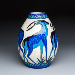 Charles Catteau for Boch Kéramis: An Art Deco crackle-glazed earthenware 'Deer' vase — photo 1