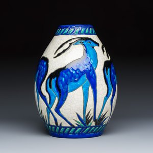 Charles Catteau for Boch Kéramis: An Art Deco crackle-glazed earthenware 'Deer' vase — photo 2