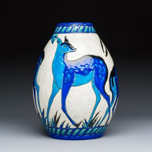 Charles Catteau for Boch Kéramis: An Art Deco crackle-glazed earthenware 'Deer' vase — photo 5
