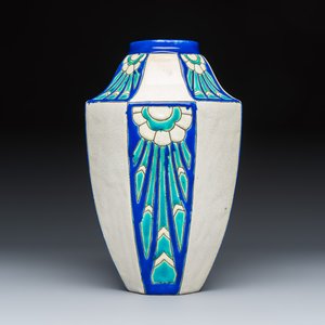 Charles Catteau for Boch Kéramis: An Art Deco crackle-glazed earthenware vase with geometric design — photo 3