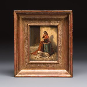 Charles van der Eycken (Belgium, 1859-1923): 'Monkey and Maltese', oil on panel, 19th C. — foto 1