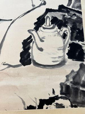 Cheng Shifa 程十发 (1921-2007): 'Dame jouant du Pipa pour deux aigles', encre et couleur sur papier, datée 1988 — photo 14