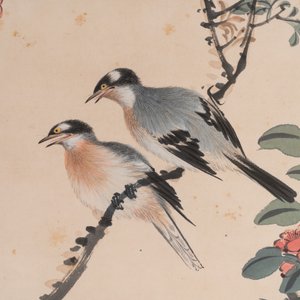 Cheng Shifa 程十发 (1921-2007): 'Pipa playing lady and two eagles', ink and colour on paper, dated 1988 — 照片 3
