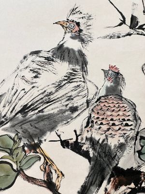 Cheng Shifa 程十发 (1921-2007): 'Pipa spelende dame en twee adelaars', inkt en kleur op papier, gedateerd 1988 — foto 7
