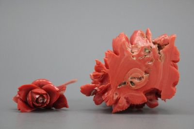Chinees snuifflesje in bloedkoraal, een bloemvaasje, 19e