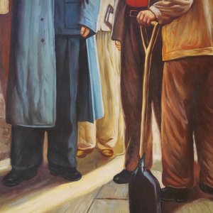 Chinese Cultural Revolution school: Charmain Mao speaking to workers, oil on canvas, 3rd quarter 20th C. — 照片 6