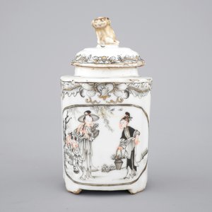 Chinese grisaille export porcelain: a tea caddy, saucer and teapot stand, 18th C — foto 6