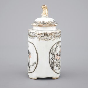 Chinese grisaille export porcelain: a tea caddy, saucer and teapot stand, 18th C — foto 7