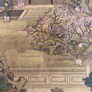 Chinese school, 18/19e eeuw, inkt en kleur op zijde: 'landschap met figuren bij een pagode' — foto 13