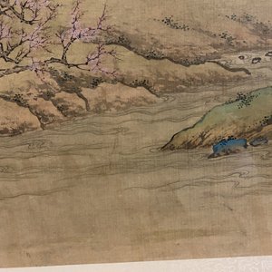 Chinese school, 18/19e eeuw, inkt en kleur op zijde: 'landschap met figuren bij een pagode' — foto 18