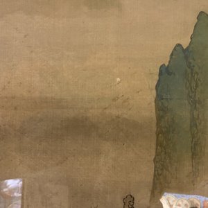 Chinese school, 18/19e eeuw, inkt en kleur op zijde: 'landschap met figuren bij een pagode' — foto 8
