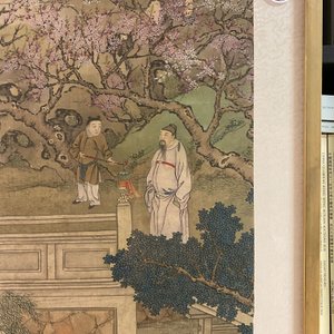 Chinese school, 18/19th C., ink and colour on silk: 'landscape with figures near a pagoda' — 照片 12