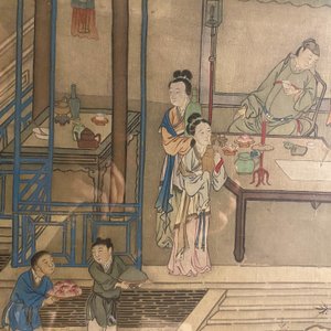 Chinese school, 18/19th C., ink and colour on silk: 'landscape with figures near a pagoda' — 照片 21