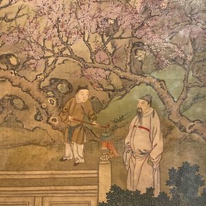 Chinese school, 18/19th C., ink and colour on silk: 'landscape with figures near a pagoda' — 照片 22
