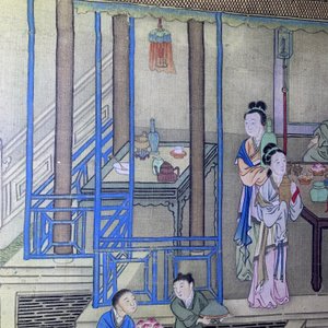 Chinese school, 18/19th C., ink and colour on silk: 'landscape with figures near a pagoda' — 照片 25