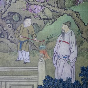 Chinese school, 18/19th C., ink and colour on silk: 'landscape with figures near a pagoda' — 照片 39