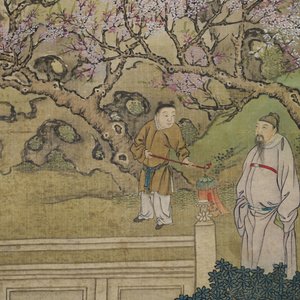 Chinese school, 18/19th C., ink and colour on silk: 'landscape with figures near a pagoda' — 照片 4