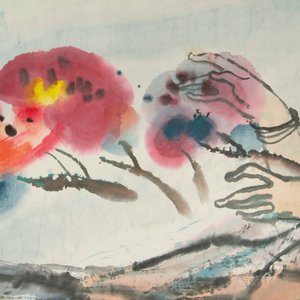 Chinese school, 20e eeuw: Liggende vrouw, inkt en kleur op papier — foto 3