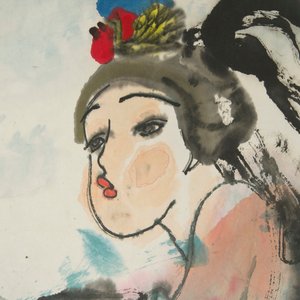 Chinese school, 20th C.: Reclining woman, ink and color on paper — 照片 2