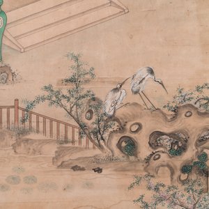 Chinese school: 'A scholar and his servant on a terrace', ink and colour on paper, 18/19th C. — 照片 4