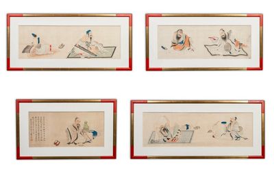 Chinese school: A series of four paintings, ink and colour on silk, signed Qi Qi 岐琦, dated 1886