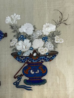 Chinese school: a set of three 'Floral Arrangements' paintings, ink and colour on silk, Republic — photo 11