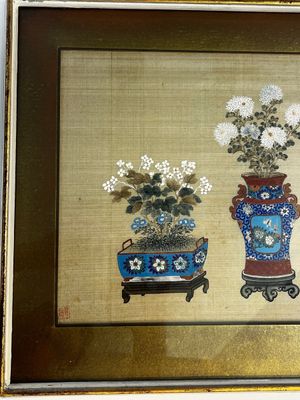 Chinese school: a set of three 'Floral Arrangements' paintings, ink and colour on silk, Republic — photo 14