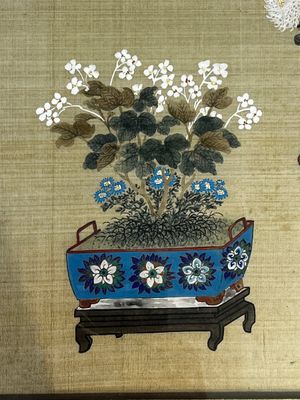 Chinese school: a set of three 'Floral Arrangements' paintings, ink and colour on silk, Republic — photo 16
