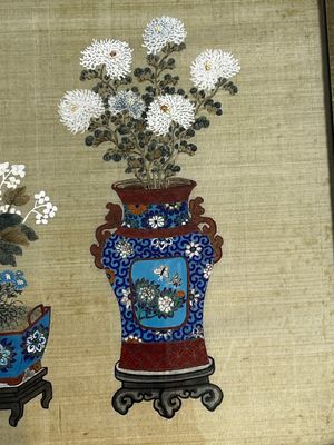 Chinese school: a set of three 'Floral Arrangements' paintings, ink and colour on silk, Republic — photo 17