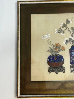 Chinese school: a set of three 'Floral Arrangements' paintings, ink and colour on silk, Republic — photo 2