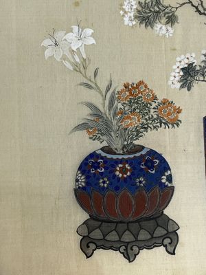 Chinese school: a set of three 'Floral Arrangements' paintings, ink and colour on silk, Republic — photo 4