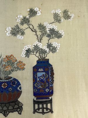 Chinese school: a set of three 'Floral Arrangements' paintings, ink and colour on silk, Republic — photo 5