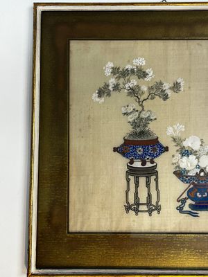 Chinese school: a set of three 'Floral Arrangements' paintings, ink and colour on silk, Republic — photo 8