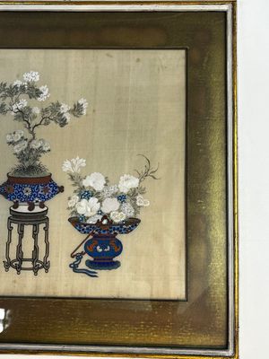 Chinese school: a set of three 'Floral Arrangements' paintings, ink and colour on silk, Republic — photo 9
