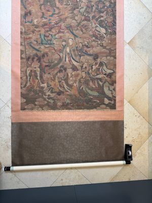 Chinese school: 'A sky full of Buddhist divinities', ink and colour on silk, 18th C. — photo 3