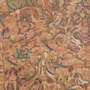 Chinese school: 'A sky full of Buddhist divinities', ink and colour on silk, 18th C. — 照片 1