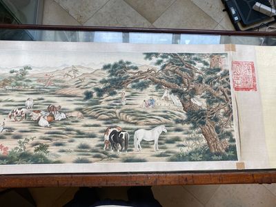 Chinese school, after Giuseppe Castiglione 郎世寧 (1688-1766): '100 horses', handscroll, ink and colour on paper, 18/19th C. — photo 15
