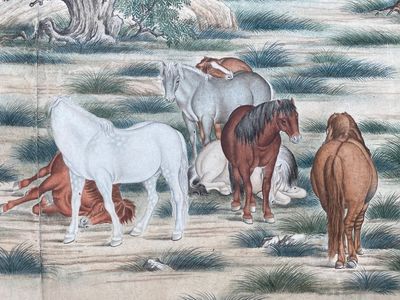 Chinese school, after Giuseppe Castiglione 郎世寧 (1688-1766): '100 horses', handscroll, ink and colour on paper, 18/19th C. — photo 30