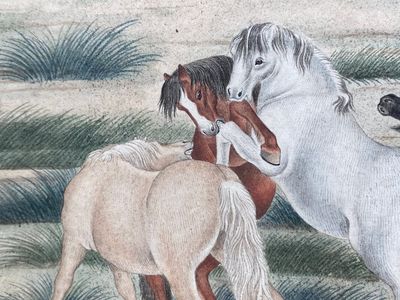 Chinese school, after Giuseppe Castiglione 郎世寧 (1688-1766): '100 horses', handscroll, ink and colour on paper, 18/19th C. — photo 37